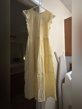 Blu Pepper Light Yellow Ruffle Sleeve Maxi Dress